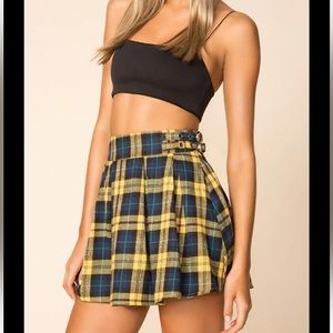 Superdown yellow plaid mini skirt NWT